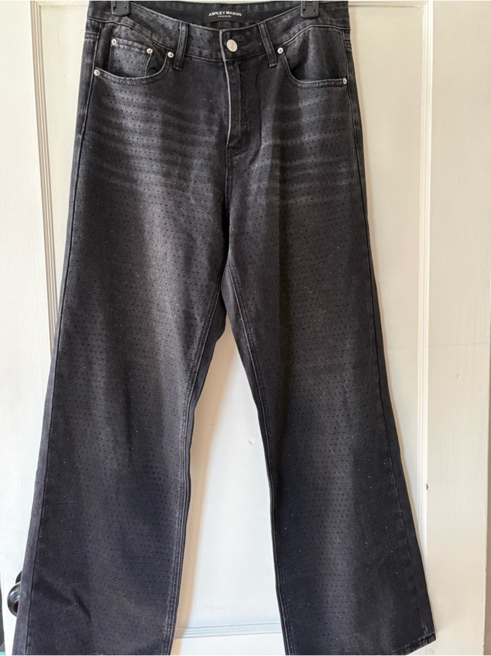 Ashley Mason Premium Black Rhinestone Jeans Sz 6/8 (measured)